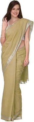 Aamir Fashion Textile Solid/Plain Bhagalpuri Handloom Cotton Linen Saree(Dark Green)