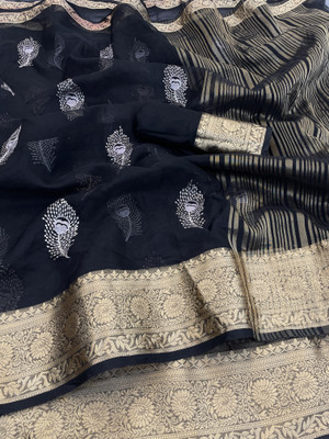 Sperova Embroidered, Woven Mysore Pure Silk Saree(Black)