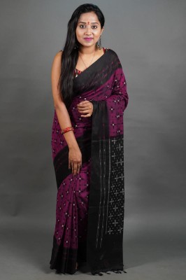 HJILUU Printed Handloom Pure Cotton Saree(Purple)