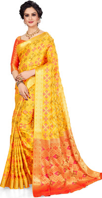 M.S.RETAIL Self Design Banarasi Silk Blend Saree(Yellow)