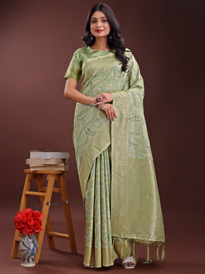 Tasrika Woven Kanjivaram Cotton Silk Saree(Green)