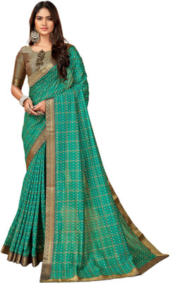 Akhilam Embroidered Bandhani Silk Blend Saree(Blue)