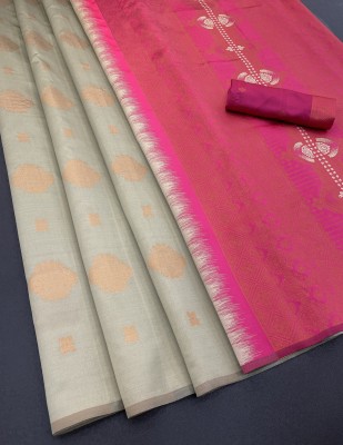 TRENDING KART Woven Banarasi Silk Blend Saree(Grey, Pink)