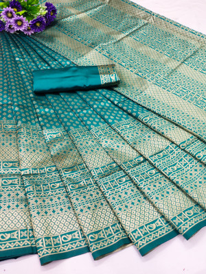 NESHVI ENTERPRISE Self Design Banarasi Polyester Saree(Light Blue)