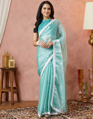 Samah Dyed, Embellished Bollywood Jimmy choo, Tissue Saree(Blue)