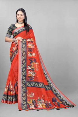 supalee tex Digital Print Bollywood Cotton Linen Saree(Red)