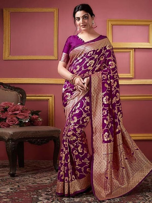 Suali Woven Kanjivaram Pure Silk Saree(Purple)