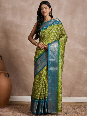 Sareemall Printed Chinnalapattu Silk Blend Saree(Light Green)