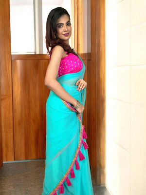 HouseOfCommon Self Design Bollywood Chiffon Saree(Light Blue)