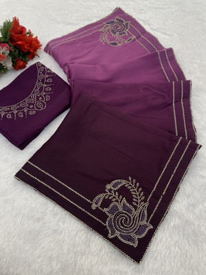 LAJEELEE Embroidered Bollywood Georgette Saree(Purple)