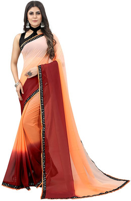 Rarebeauty Embroidered Bollywood Georgette Saree(Orange)