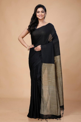 ADbutiq Digital Print Bollywood Handloom Pure Cotton Saree(Black)