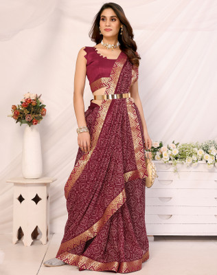 YASHIKA Printed Bollywood Georgette, Lace Saree(Maroon)
