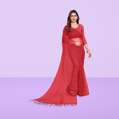 BHAGWATI ART Self Design Bollywood Net Saree(Red)