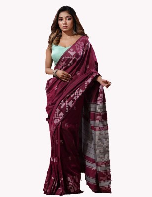 SAPTAK FASHION Self Design Handloom Cotton Linen Saree(Pink)