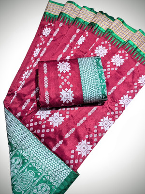satrangi creation Woven Sambalpuri Handloom Art Silk Saree(Cream)