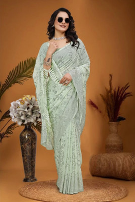 SAAVARIYA Self Design Bollywood Chiffon Saree(Light Green)