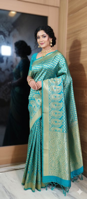 Elbisestore Woven Banarasi Silk Blend Saree(Blue, Maroon, Magenta, Light Green, Dark Green, Red, Pink, Purple)