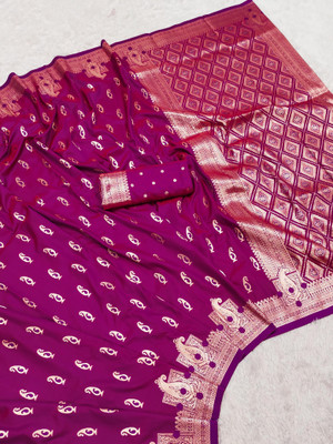 Bansari Textiles Woven Banarasi Silk Blend Saree(Pink)
