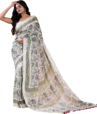 SHIVANYA HANDICRAFTS Printed Bhagalpuri Cotton Linen Saree(Multicolor)