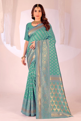 Moda Repido Woven Banarasi Pure Silk Saree(Light Green)