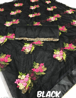 vallavi fashion Embroidered Bollywood Net Saree(Black)