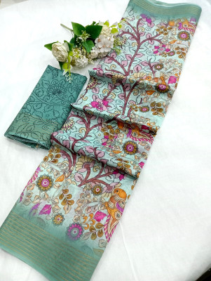 MAANVIT Printed Chanderi Chanderi, Cotton Silk Saree(Multicolor)