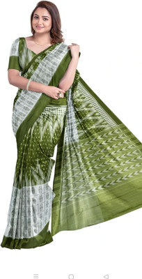 DK FASHION Woven Sambalpuri Pure Cotton Saree(Light Green, White)