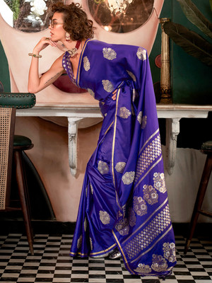 Divastri Woven Banarasi Silk Blend Saree(Purple)