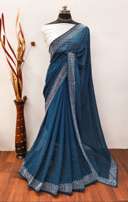 Juhi Collection Embroidered Bollywood Georgette Saree(Blue)