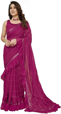 ROOP SUNDARI SAREES Dyed, Embroidered Bollywood Georgette Saree(Magenta)