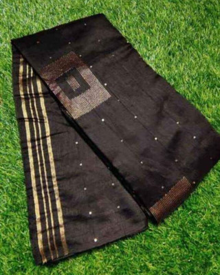 Soma Tant saree Mahal Self Design, Woven, Geometric Print Handloom Cotton Silk Saree(Black)