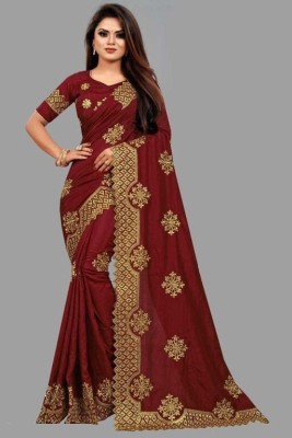 spyrom Embroidered Daily Wear Silk Blend Saree(Maroon)