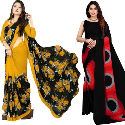 Priyashi Floral Print Daily Wear Georgette Saree(Pack of 2, Multicolor)