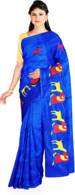 basak Embroidered Handloom Cotton Silk Saree(Blue)