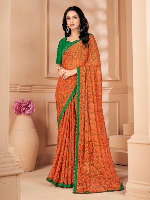 SainiVastra Paisley Bollywood Chiffon Saree(Orange)