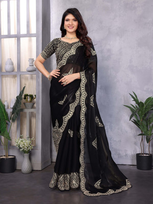 VASTRAOFWOMENS Embroidered Bollywood Chiffon Saree(Black)