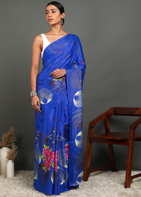 Divastri Printed Daily Wear Crepe Saree(Blue)