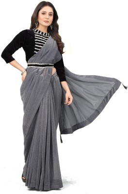 fentik.com Embroidered Bollywood Lycra Blend Saree(Grey)