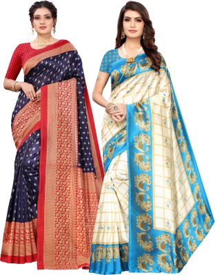 Madhumeena Printed Bollywood Art Silk Saree(Pack of 2, Dark Blue)