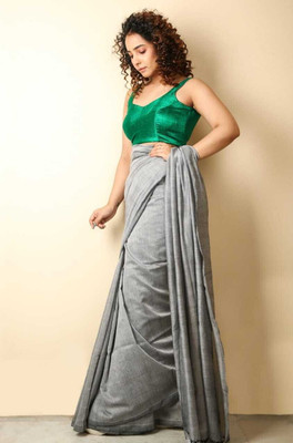 HouseOfCommon Solid/Plain Handloom Cotton Silk Saree(Multicolor)