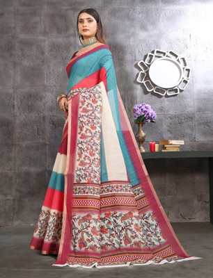 ASHTA Printed Kanjivaram Pure Cotton, Cotton Linen Saree(Magenta)