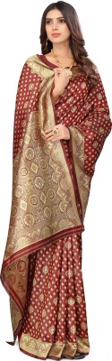 Leeza Store Woven Banarasi Silk Blend Saree(Maroon)