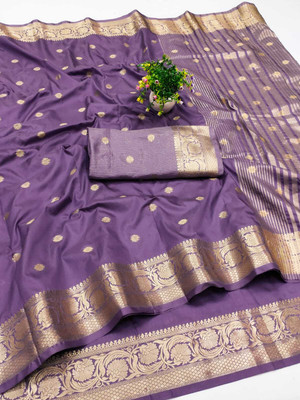 Bharatmart Embellished Banarasi Pure Silk Saree(Purple)