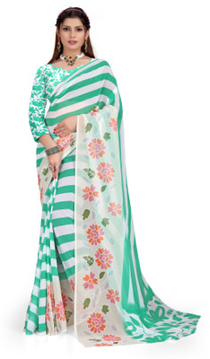 AADIYOGI ENTERPRISE Digital Print Bollywood Georgette Saree(Light Blue)