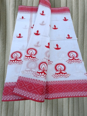Happy Creation Woven Jamdani Cotton Blend Saree(Multicolor)