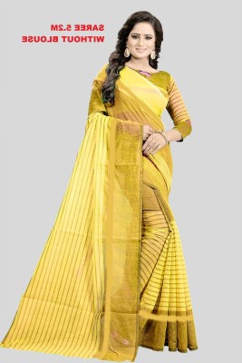 Saadhvi Striped Kalamkari Georgette Saree(Yellow)