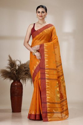 DENLINFABRICS Floral Print Tant Cotton Blend Saree(Mustard)