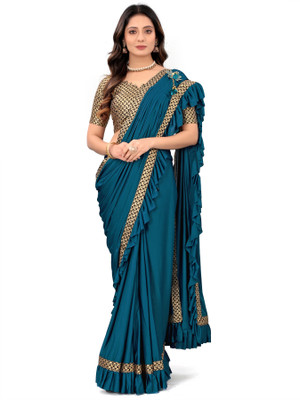 KASHYAP ART Embroidered Bollywood Lycra Blend Saree(Light Blue)