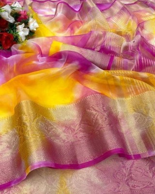 KOTHARI SST Solid/Plain Bandhani Organza Saree(Pink)